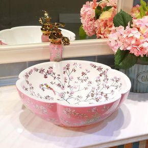 Online Shop Pink and white color Bathroom Counter Top Wash Basin Cloakroom Hand Painted Vessel Sink bathroom sink patterned ceramic sink | Aliexpress Mobile - 11.11_Double 11_Singles' Day Bathroom Countertops, Bathroom Design Luxury, Blossom Design, Ceramic Sink, Bathroom Colors, Diy Patio, Dream House Decor, Beautiful Bathrooms, Cheap Home Decor