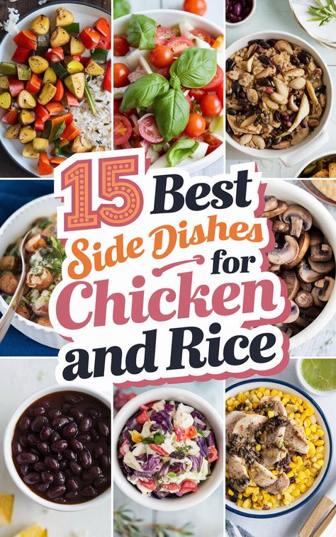 15 Mouthwatering Side Dishes to Serve With Chicken and Rice 🍗🍚 #chickenandrice #sidedishes #yum Chicken And Rice Side Dishes, Chicken And Rice Sides, Easy Side Dishes For Chicken, Spicy Korean Chicken, Chicken Rice Bake, Teriyaki Chicken And Rice, Chicken And Rice Dishes, Casserole Side Dishes, Chicken Rice Casserole