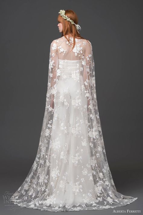 alberta ferretti bridal 2015 strapless wedding dress lace cape altair back view train from the back. Unique Black Dresses, Lord Of The Rings Wedding, Lotr Wedding, Strapless Lace Wedding Dress, Baju Kahwin, Bridal Jacket, Wedding Cape, Wedding Jacket, Bridal Wrap