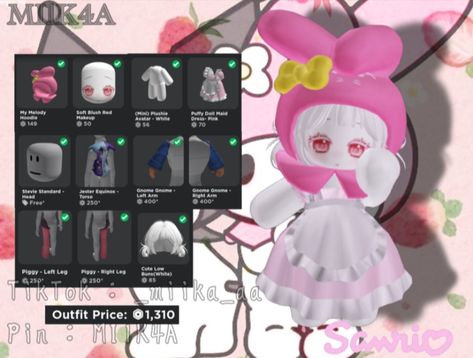 Roblox Mini Plushie Avatar, Mini Plushie Roblox Avatar Ideas, My Melody Outfit, Ava Roblox, Roblox Baddie, Mini Plushie, Roblox Avatar Ideas, Rblx Avatar, Shirts Y2k