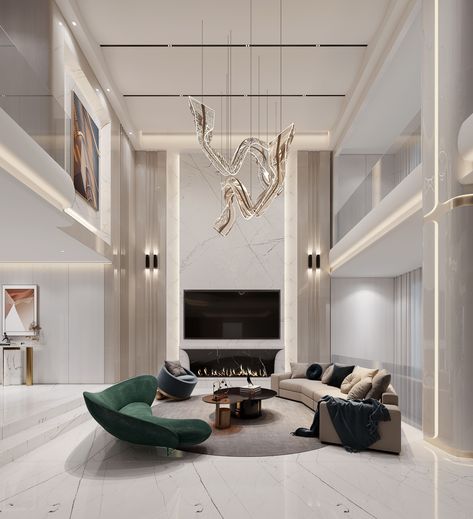 Double Volume Ceiling Design, Living Room Double Height, Living Room Designs Contemporary, Double Volume Living Room, High Ceiling Living Room Ideas, High Ceiling Living Room Modern, Classic Interior Design Living Room, Double Height Living Room, Double Volume