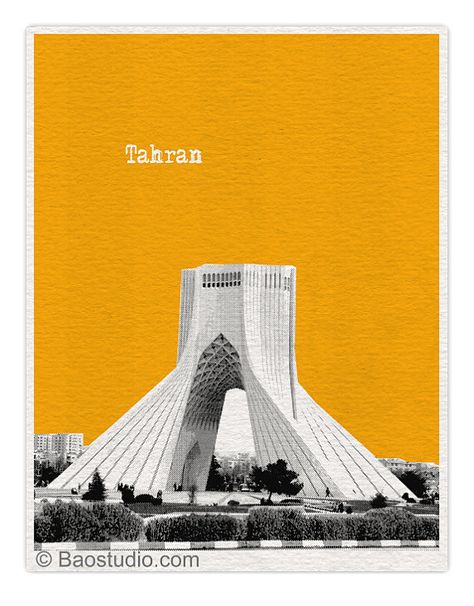 Tehran Iran Art Print Poster  - World Traveler Series City Skyline - Available in 56 Colors - IR025 Azadi Tower Tehran, 1960 Aesthetic, Azadi Tower, Iran Art, Iran Travel, Persian Art Painting, Dance Paintings, Tehran Iran, Psychology Student