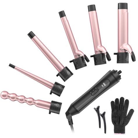 Amazon.com: 6-IN-1 Curling Iron, Professional Curling Wand Set, Instant Heat Up Hair Curler with 6 Interchangeable Ceramic Barrels (0.35'' to 1.25'') and 2 Temperature Adjustments, Heat Protective Glove & 2 Clips: Health & Personal Care Wand Curling Iron, Good Curling Irons, Curling Wand Set, Best Curlers, Barrel Curling Iron, Curling Hair With Wand, Curling Wand, Hair Iron, Styling Iron