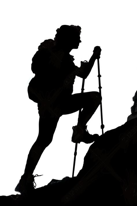 Snow Climbing, Trekking Tattoo, Hiking Silhouette, Hiker Silhouette, Hiking Girl, Camping Tattoo, Hiking Tattoo, Woman Hiking, Silhouette People