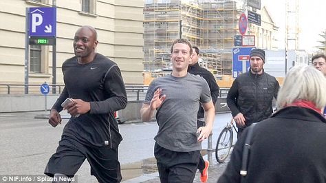 Facebook friends? Mark Zuckerberg runs with bodyguards through Berlin; The tech mogul is said to be increasingly concerned with his security after threats Close Protection, Executive Protection, Security Guard Services, Air Squats, Staying Fit, New Fathers, Mark Zuckerberg, Worst Case Scenario, Back And Biceps