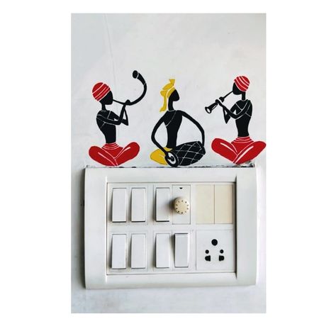 Cute Switchboard Art, Swichbord Drawing, Music Wall Painting, Switchboard Art Design, Switch Board Painting Wall Art, Warli Arts, Switch Board Art Ideas, Penting Art, Switchboard Painting