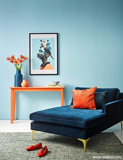 A study in contrast - decorating with complementary colours | Colour inspiration Interior Design Complementary Colors, Complimentary Color Scheme Interior, Complementary Colour Scheme Interior, Complementary Color Scheme Interiors, Complementary Colors Interior Design, Orange And Blue Interior, Split Complementary Interior Design, Color Contrast Design, Tetradic Color Scheme Interiors