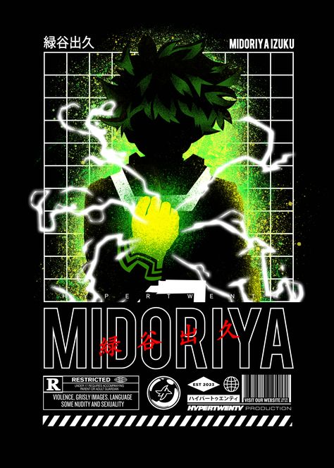 Fanart Prints, Hero Deku, Deku Midoriya, Slayer Tattoo, Streetwear Tshirt Design, Anime Streetwear, Anime Tshirt, Anime Tees, Japon Illustration