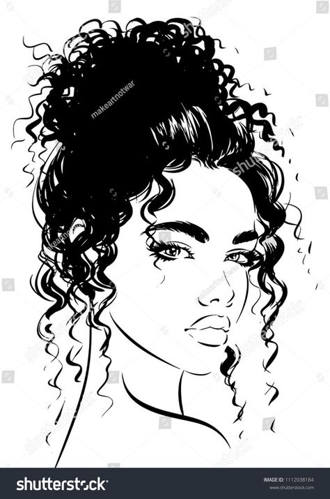 Woman Curly Hair, Ponytail Drawing, Curly Hair Cartoon, Woman With Curly Hair, Cute Bun Hairstyles, Coloring For Adults, Hair Cartoon, Curly Hair Drawing, Cute Buns