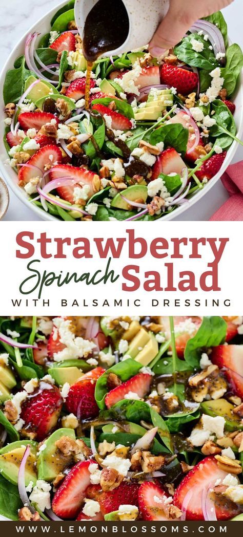 Spinach Strawberry Salad With Balsamic Poppyseed Dressing, Spinach Salad With Poppy Seed Dressing, Spinach And Strawberry Salad, Salads Ideas, Salad With Strawberries, Strawberry Spinach Salad, Dinner Favorites, Spinach Salad Recipes, Poppy Seed Dressing