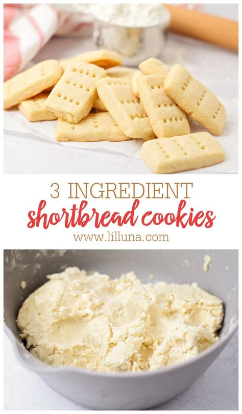 Easy Shortbread Cookies only have three ingredients and require just a few minutes of prep time. You will love how they melt in your mouth! #shortbreadcookies #shortbread #cookies #holidaycookies #3ingredient 3 Ingredient Shortbread Cookies, 3 Ingredient Shortbread, Easy Shortbread Cookies, Three Ingredient Cookies, Shortbread Recipe Easy, Easy Shortbread, Shortbread Cookies Easy, 3 Ingredient Cookies, Shortbread Cookie Recipe