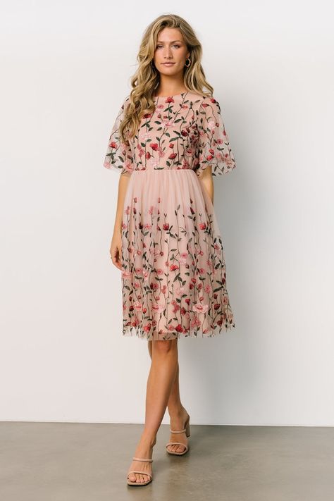 Our Duchess Tulle Dress is a simple silhouette with a stunning lace overlay! This elegant style is the perfect addition to any wardrobe! Easter Dresses For Women, Tulle Maxi Dress, Rose Background, Embellished Maxi Dress, Baltic Born, Garden Size, Light Blue Dresses, Shower Dresses, Dress Dusty