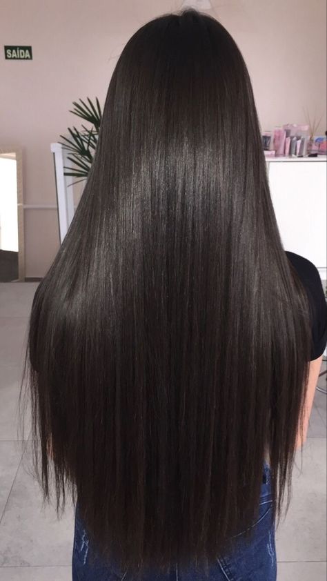 Dark Brown Hair Latina, Dark Brown Long Hair, Deep Brown Hair, Brown Straight Hair, Brown Hair Extensions, Black Brown Hair, Waist Length Hair, Dark Brunette Hair, Long Shiny Hair