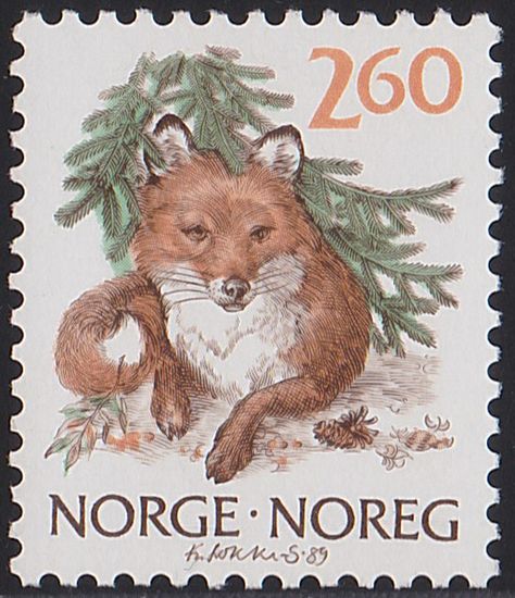 Red Fox. Country: Norway Issued on: 18/02/1988 - 21/02/1991 Series: Nature Face Value: kr Printing: Offset lithography and Recess طوابع بريد, Vulpes Vulpes, Commemorative Stamps, Postage Stamp Art, Vintage Postage Stamps, Stamp Printing, Vintage Postage, Post Stamp, Fox Art