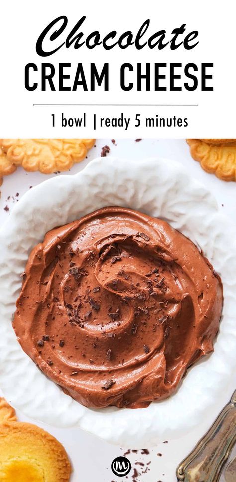 This easy, one-bowl chocolate cream cheese dip is fluffy, velvety smooth, and delicious. It's the perfect last-minute dessert ready in minutes! #chocolaterecipes #nobakedesserts #creamcheeserecipes #chocolatecreamcheese Chocolate Cream Cheese Dip, Cream Cheese Spread Recipes, Cookie Bowls, Cream Cheese Spread, Cream Cheese Dip, Inexpensive Meals, Cream Cheese Cookies, Cheap Dinner Recipes, Chocolate Cream Cheese