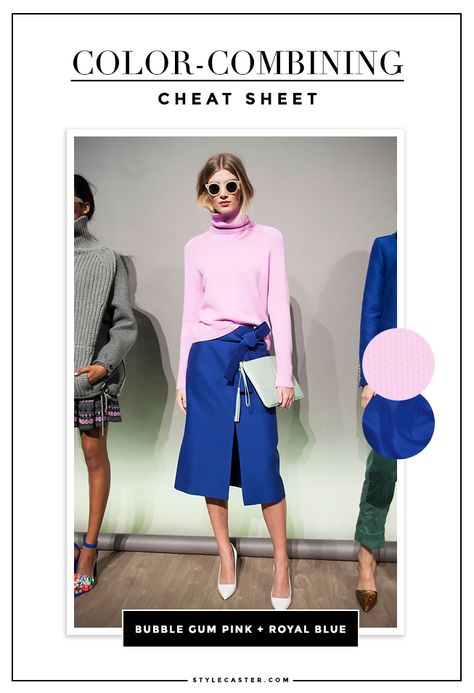 Our New Favorite Color Combination: Pastel Pink Red and Royal Blue | StyleCaster Blue Skirt Outfits, J Crew Fall, Royal Blue Outfits, Jcrew Fall, Royal Blue Skirts, Color Knowledge, Blue Color Combinations, Colour Combinations Fashion, Blue Outfits