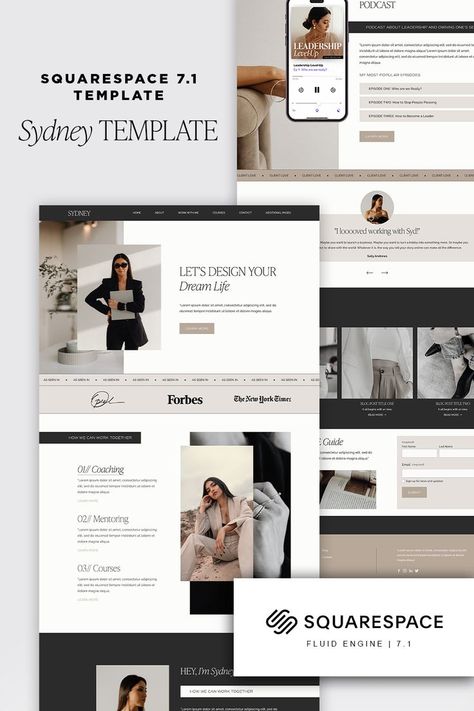 Stunning sydney template, Squarespace website template. 7.1 template with fluid engine. Neutral, beige, brown, black and white colour palette. perfect for online business coaches, life coaches and course creators Social Media Manager Website, Beautiful Website Design, Luxury Website, Website Design Inspiration Layout, Best Website Design, Wix Website Templates, Website Logo Design, Coach Website, Squarespace Website Templates