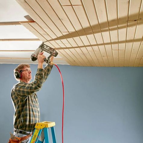 Groove Ceiling, Tongue And Groove Walls, Wood Plank Ceiling, Installing Shiplap, Shiplap Ceiling, Tongue And Groove Ceiling, Plank Ceiling, Ceiling Texture, Popcorn Ceiling