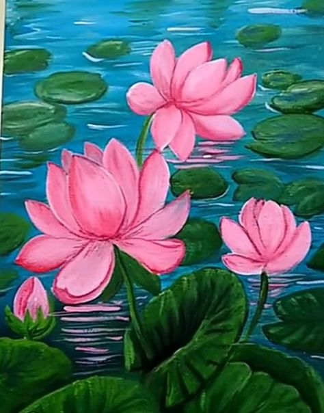 Water Lily Drawing, Color Wheel Art Projects, Lotus Flower Painting, Color Wheel Art, Lilies Drawing, Oil Pastel Drawings Easy, Lotus Painting, Acrylic Art Projects, Lily Painting