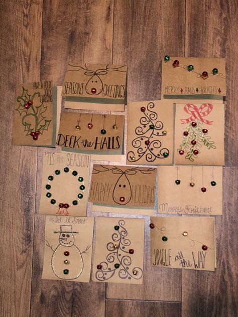 Homemade christmas cards on brown cardstock Homemade Christmas Cards, Diy Christmas Cards, Brown Paper, Homemade Christmas, Christmas Diy, Card Stock, Christmas Cards, Holiday Decor, Tags