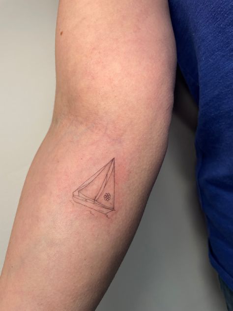 Mini Sailboat Tattoo, Sailboat Tattoo For Women, Tattoo Sailboat, Sailing Tattoo, Tattoo Memorial, Sailboat Tattoo, Memorial Tattoo, Sail Boat, Simplistic Tattoos