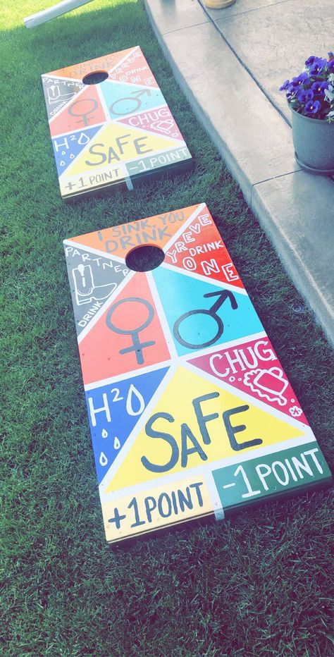 Corn Hole Drinking Game, Cornhole Drinking Boards, Drinking Cornhole Boards, Drinking Cornhole, Cornhole Drinking Game, Drinking Yard Games, Wood Drinking Games Diy, Diy Cornhole Boards Paint, Cornhole Boards Designs Drinking Game