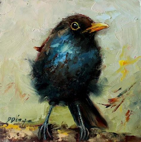 Daiga Dimza Gallery of Original Fine Art Blackbird Painting, Cardboard Texture, Painting On Cardboard, Bird Watercolor Paintings, Decorative Frame, Abstract Wall Decor, Artwork For Home, Handmade Oil, Watercolor Bird