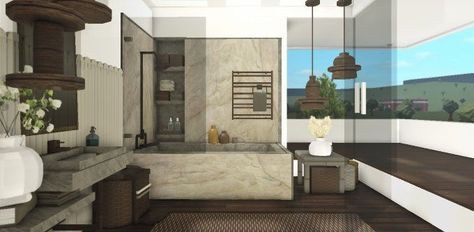 Bloxburg Modern Bathroom Ideas, Dream House Exterior Modern, Colonial House Exterior Design, Exterior Colonial House, House Exterior Colonial, Bloxburg Outfit Code, Modern Colonial House Exterior, Housing Exterior, Bloxburg Painting