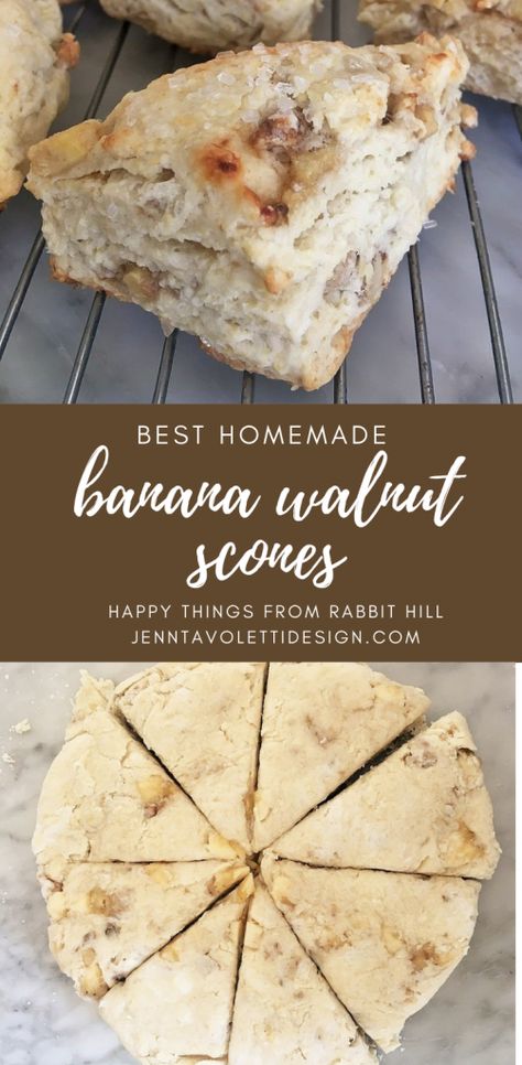 Banana Bread Scones Recipe, Banana Walnut Recipes, Banana Scones Recipe Easy, Banana Scones Recipe, Banana Nut Scones, Overripe Banana Recipes, Walnut Scones, Banana Scones, Almond Scones