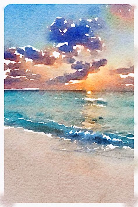 How To Paint Sunset, Paint Sunset, Artist Hue, Ocean Watercolor, Katie Green, Beach Scene Painting, Watercolor Scenery, Watercolor Art Landscape, Watercolor Sky