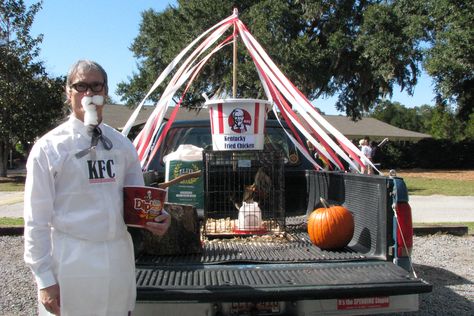 fall fest: Colonel Sanders Trunk or Treat, complete with live chicken! (Alecia Hamilton can you please come to our trunk or treat and bring one of your chickens) LOL Chicken Trunk Or Treat Ideas, Live Chicken, Trunk Or Treat Ideas, Colonel Sanders, Kentucky Fried, Fall Fest, Treat Ideas, Friends Gathering, Carnival Games