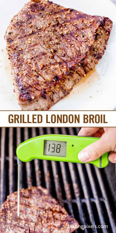 Grilled London Broil Steak Grilling London Broil On Gas Grill, Broil Recipes, Easy Steak Marinade, London Broil Steak, Gas Grill Recipes, Grilled London Broil, Mailbox Swags, Steak Marinade Easy, Broiled Steak