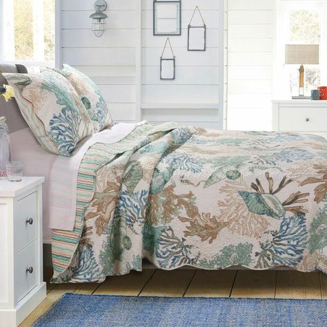 Highland Dunes Moura Single Reversible Quilt & Reviews Wayfair Bedding, Coastal Quilt Sets, Ocean Bedding, Coastal Bedding Sets, Beach Bedding Sets, Coastal Quilts, Bedding Quilts, Bedding Quilt, Coastal Bedding