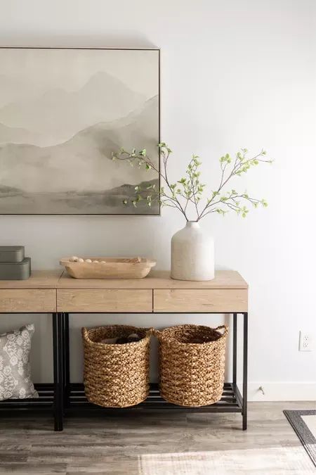 Spring console table or entryway decor! #LTKunder50 #LTKhome #LTKSeasonal Console Table Decorating No Mirror, Entryway Table Decor No Mirror, Above Console Table Wall Decor, Console Table Wall Decor, Console Table Decorating Under Tv, Spring Living Room Decor, Wall Table Decor, Nordic Wall Decor, Console Table Entryway