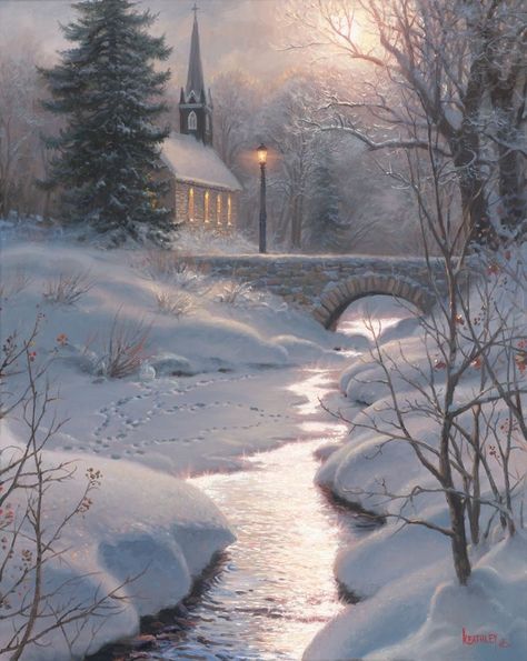 Artist Mark Keathley Beutifull Landscape, Houses Reference, December Snow, Mark Art, Winter Scene Paintings, Christian Painting, 60's Music, Snow Photos, Beautiful Winter Scenes