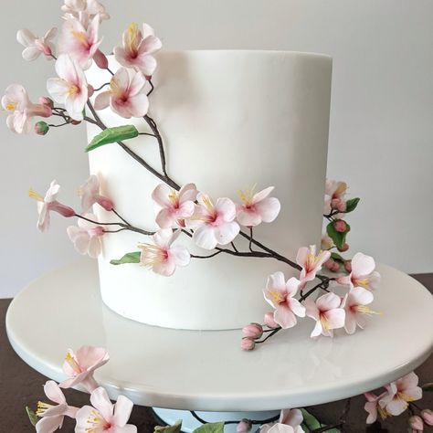 Japanese Wedding Cakes, Blossom Wedding Cake, Mulan Party, Sugar Flower Cake, Party Cake Ideas, Cherry Blossom Wedding Cake, Flower Cherry Blossom, Cherry Blossom Cake, Blossom Cake