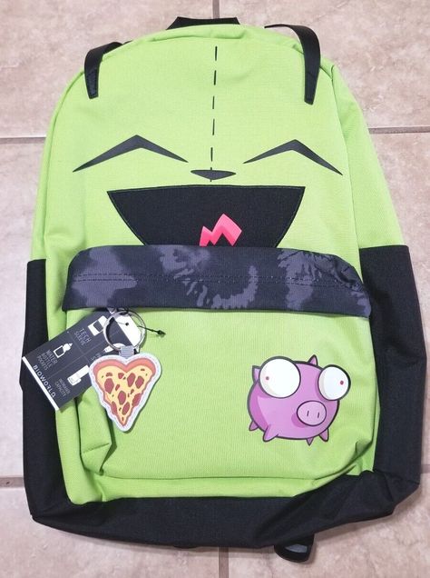 New with tags Bioworld Invader Zim Gir Backpack.  Measures about 12 inches W x 17 inches H x 4 inches D.  Front zipper pocket, side slip pockets, inner slip tech sleeve, and adjustable padded straps. No returns or refunds. Scene Clothing, Invader Zim Gir, Zim Gir, Kei Visual, Things I Need To Buy, Scene Outfits, Rawr Xd, Scene Fashion, Scene Kids