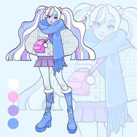 Monster High Character Design, Heath Monster High Fanart, Monster High Characters Fan Art, Monster High Haunted Characters, Monster High Fashion Illustrations, Ice Monster, Pet Monsters, Cold Girl, Arte Monster High