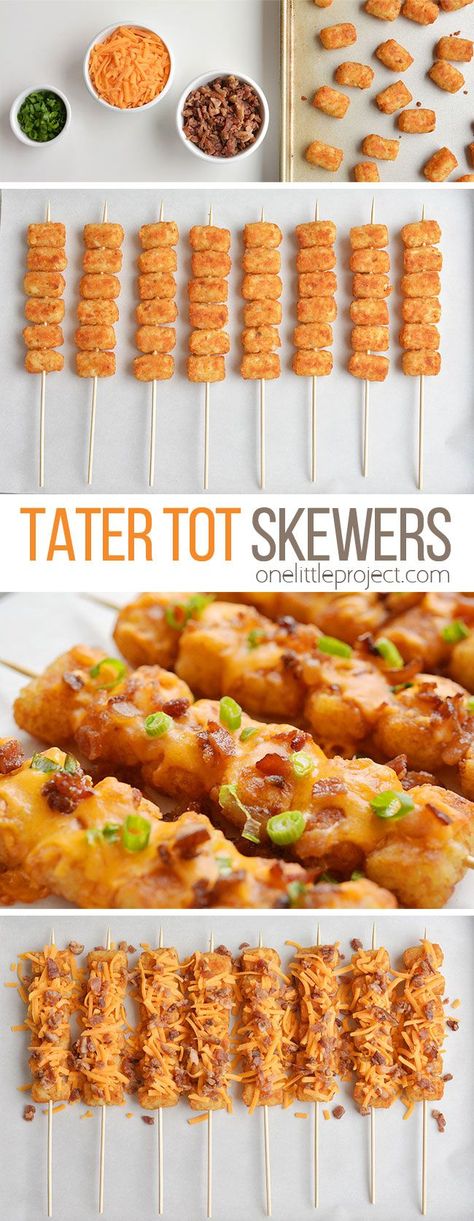 Tater Tot Skewers, Loaded Tater Tot, Easy Recipes For Beginners, Skewer Recipes, Finger Foods Easy, Kebab Recipes, Tater Tots, Football Food, Snacks Für Party