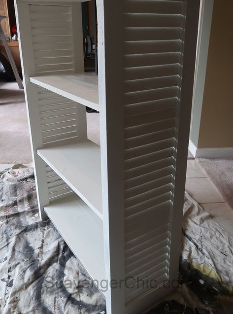 Shutter Shelf Ideas, Shelves Made From Shutters, Diy Shelves Ideas, Shutter Shelf, Large Shutters, Shutter Projects, Louvre Doors, Building Shelves, Farmhouse Shutters