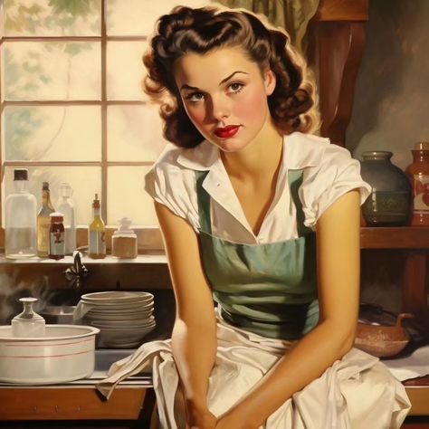 🎨 Embracing the Elegance of 40s Housewife Art 🏡✨ Step back in time with me to the glamorous era of the 1940s, where housewives were the queens of their domestic domains, and art celebrated the beauty of everyday life. 💃🍽️ #timelesselegance #vintagevibes #artistryathome #1940style #1940swomen 40s Housewife, 1940s Housewife, 1940 Style, 1940s Women, Creative Photoshop, The Queens, Step Back, Back In Time, Vintage Vibes