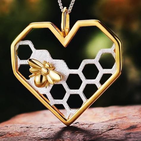 🍯 The honeycomb Pendant https://www.thenewnow.store/collections/jewelry/Jewelry  Enjoy free shipping in the US  #handmadejewelry… Honeycomb Wire Wrap, Sparkily Bee Jewelry, Gold Bee Necklace, Travel Inspired Jewelry, Bee Pendant Necklace, Honeycomb Necklace, Bee Pendant, Heart Shaped Earrings, Handmade Heart