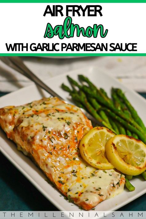 Air Fryer Salmon Parmesan Salmon, Air Fryer Salmon, Garlic Parmesan Sauce, Parmesan Sauce, Easy Salmon, Salmon Filet, Quick Healthy Meals, Gluten Free Cheese, Garlic Parmesan