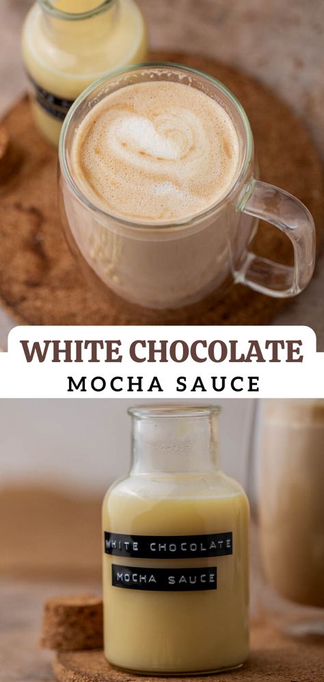 Starbucks Mocha Sauce Recipe, Starbucks White Chocolate Mocha Sauce, White Chocolate Mocha Sauce, Mocha Sauce Recipe, Mocha Syrup Recipe, White Mocha Sauce, White Chocolate Mocha Syrup, Starbucks Sweet Cream, Starbucks White Chocolate