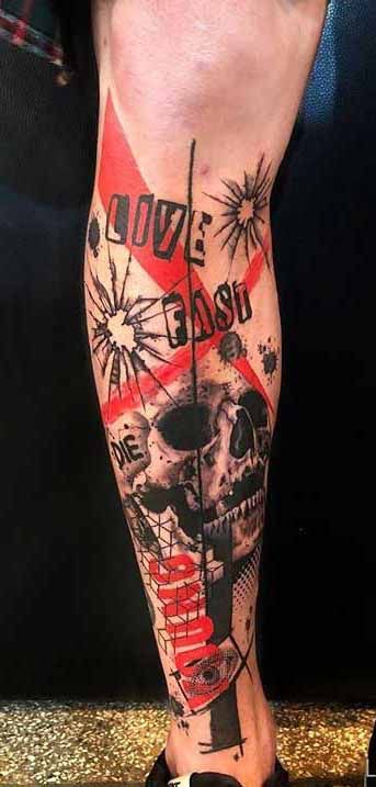 Trash Polka Wolf, Trash Polka Clock, Trash Polka Skull, Black Red Tattoo, Polka Rose, Trash Polka Art, Trash Polka Tattoos, Tattoo Font For Men, Trash Polka Tattoo Designs