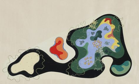 Roberto Burle Marx. Garden Design Saenz Peña Square, Rio de Janeiro, Brazil, Plan, 1948. Gouache on paper, 24 3/8 × 40″ (61.9 × 101.6 cm). The Museum of Modern Art, New York. Gift of Philip L. Goodwin Tina Modotti, Burle Marx, San Paolo, Nature Artists, Art Basel Miami, Garden Design Plans, Graphic Design Studio, Landscape Plans, Art Basel