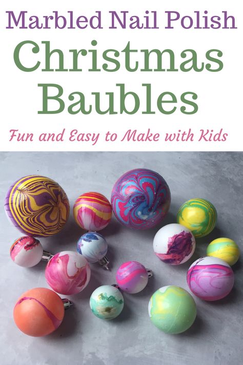 Marbled Nail Polish Baubles - A Christmas Decoration to Make with Kids Indoor Kids Crafts, Crayon Decorations, Polish Ornaments, Nail Polish Marbling, Make Christmas Tree, Different Color Nails, Emerald Nails, Polish Christmas, Art To Make