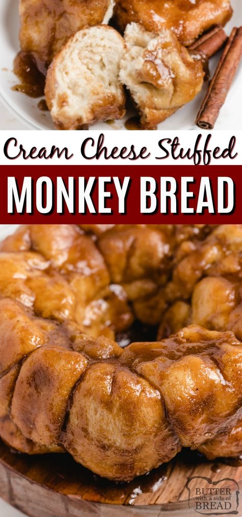 Stuffed Monkey Bread, Cream Cheese Monkey Bread, Rhodes Rolls Recipes, Biscuit Monkey Bread, Homemade Monkey Bread, Gooey Cinnamon Rolls, Cinnamon Roll Monkey Bread, Stuffed Monkey, Frozen Dinner Rolls