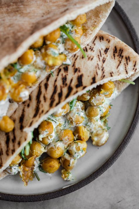 Chickpea Curry Stuffed Pita with Dill Yogurt | Naturally Ella Stuffed Pita, Pita Sandwiches, Veg Food, Eat Seasonal, Chickpea Curry, Vegetarian Lunch, Chickpea Salad, Vegetarian Recipes Easy, Easy Vegetarian