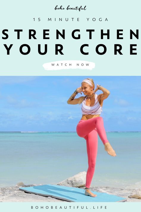 Yoga Workout For Beginners, 15 Minute Yoga, Boho Beautiful Yoga, Pilates Core Exercises, Core Pilates, Yoga Core, Pilates Workout Routine, Core Challenge, Beginner Yoga